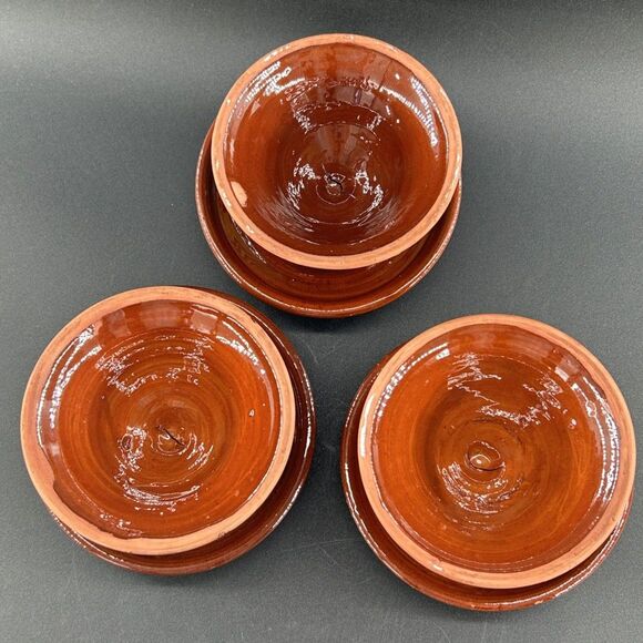 3 Moroccan Tangine Lidded Serv Pots Handcrafted Terra Cotta 5"DIA x 4.5"H x1.5"D - Picture 4 of 5